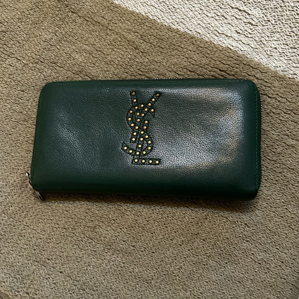 ***SOLD*** Yves Saint Laurent (YSL) green zip-around wallet